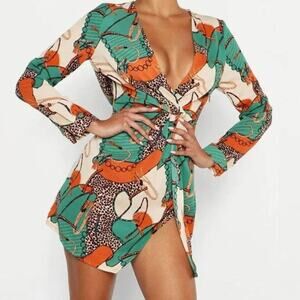 NWT boho chain animal print going out mini dress boohoo y2k